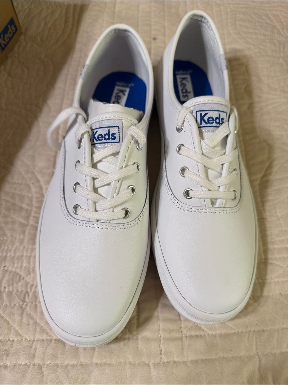 Keds White Champion Low-Top Lace-Up Sneakers with Blue Logo